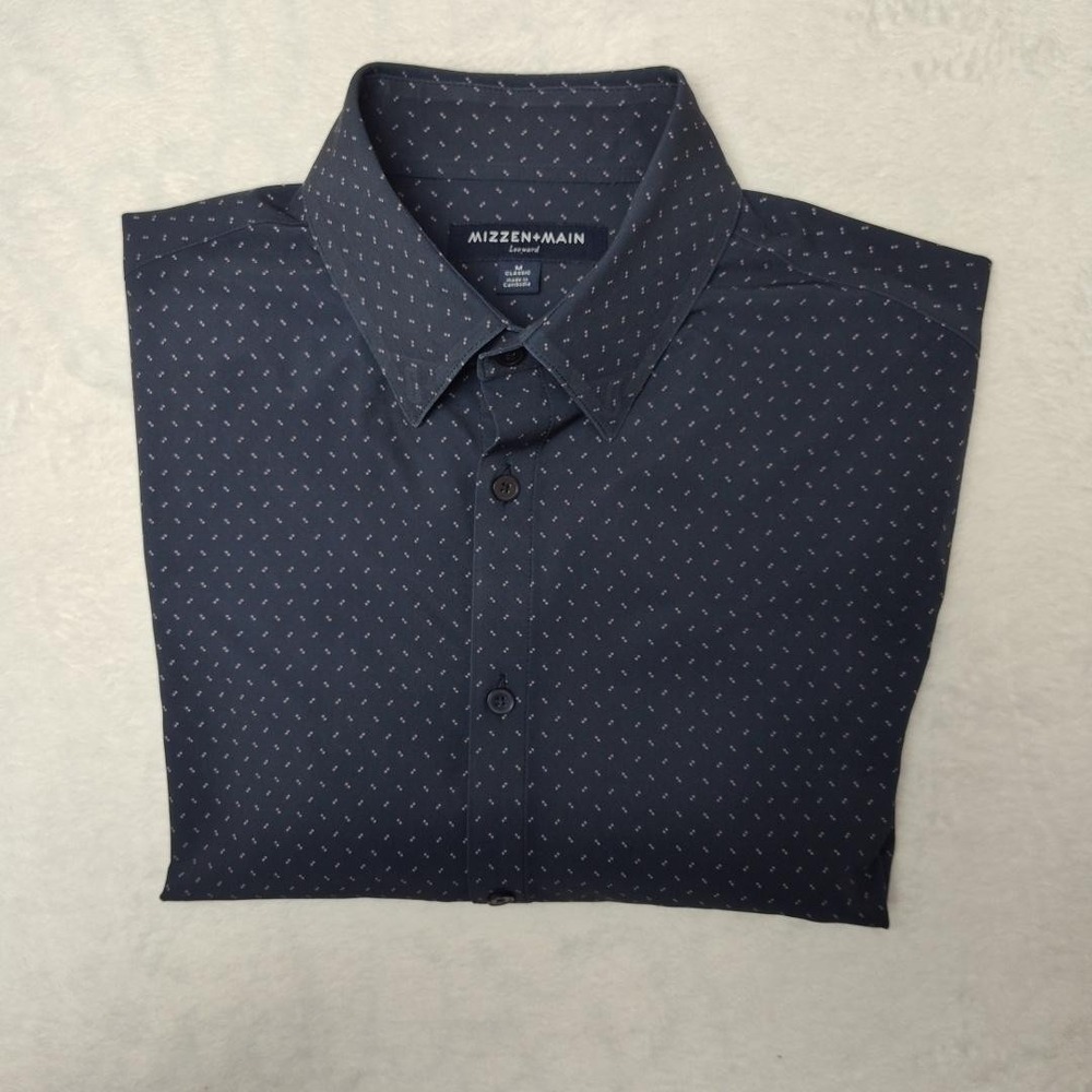 Mizzen+Main Leeward Shirt Mens Medium Blue Micro Dot Classic Performance Stretch